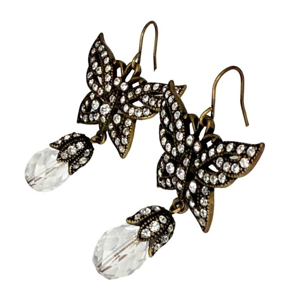 Crystal Black Butterfly Dangle Earrings 2" Jewels Of Legendary Splendor - Picture 9 of 12